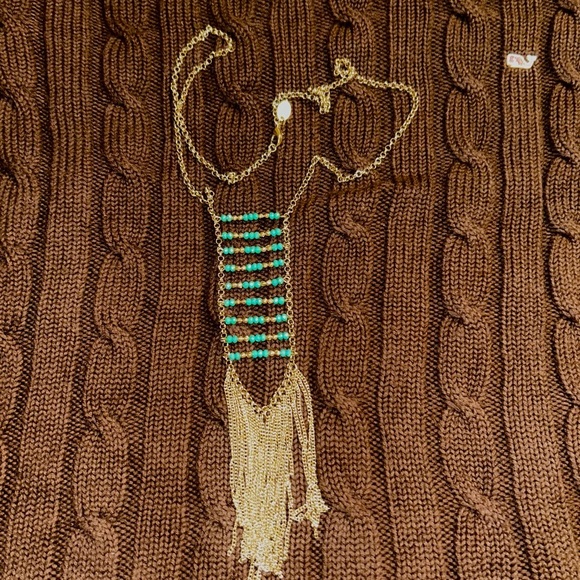 (Bundle 3 for $15) Charming Charlie Gold and Turquoise Fringe Necklace - Picture 2 of 4